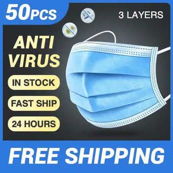 

50PCS IN STOCK Fast Delivery 3 Layer Disposable Mask Professional Dust Mask Disposable Elastic Safety Mask PM2.5 Mouth Mask