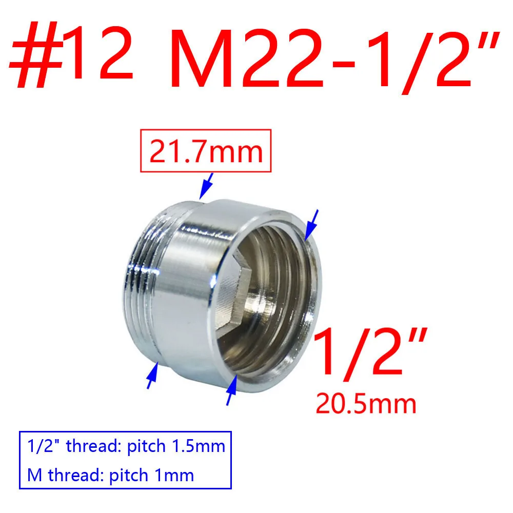 Silver 1/2" M16/17/18/19/20/22/24/28 Thread Connector Brass Male Female For Bubbler Water Purifier Faucet Copper Fittings