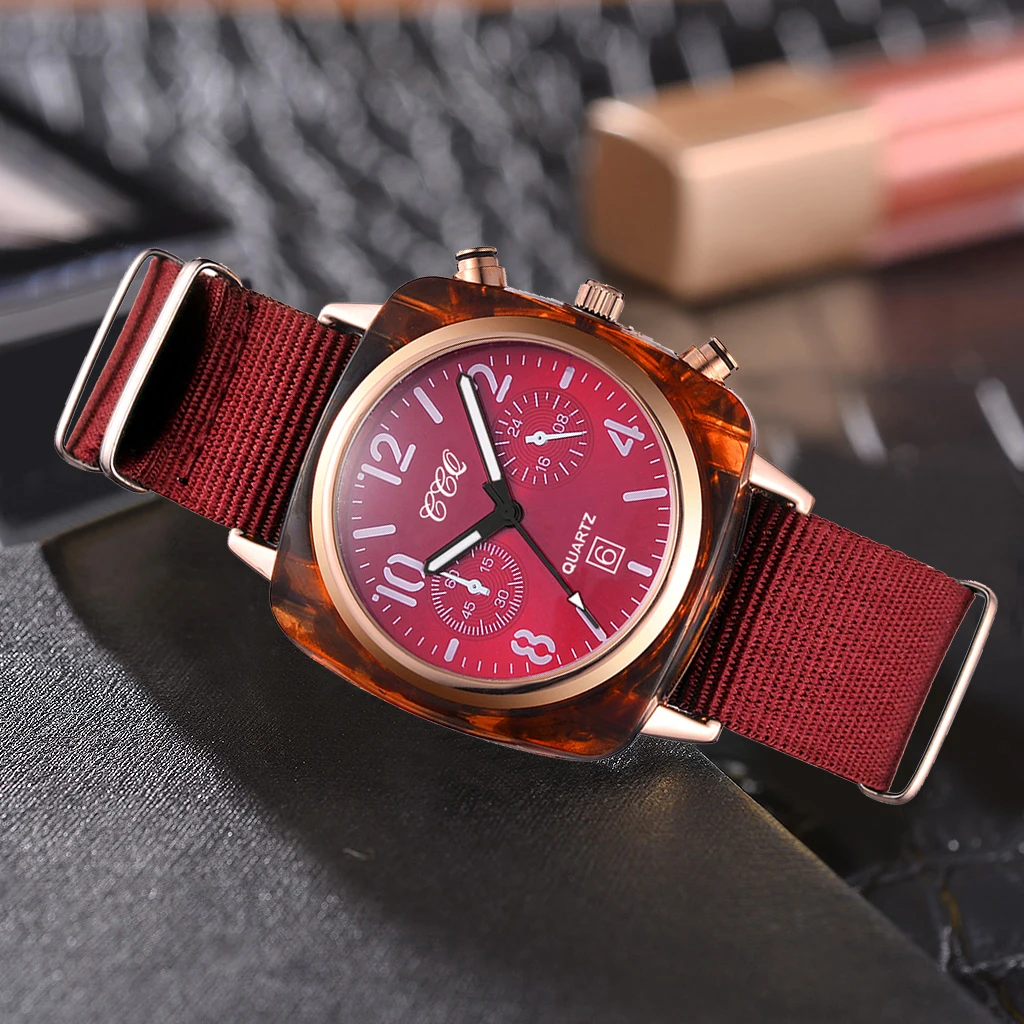 Горячая распродажа Женские холщовые часы с квадратным спортивным ремешком роскошные женские часы CCQ кварцевые часы