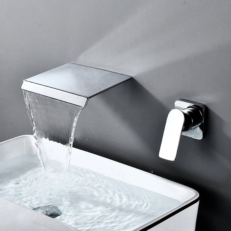 Bathroom Faucet Wall Mounted Waterfall Basin Taps Hot & Cold Water Mixer