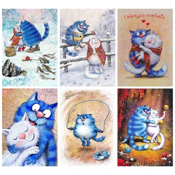 

5D diy embroidery pattern mosaic diamond painting Cartoon Love Blue cat couple drill craft cross stitch kits room decors Gift