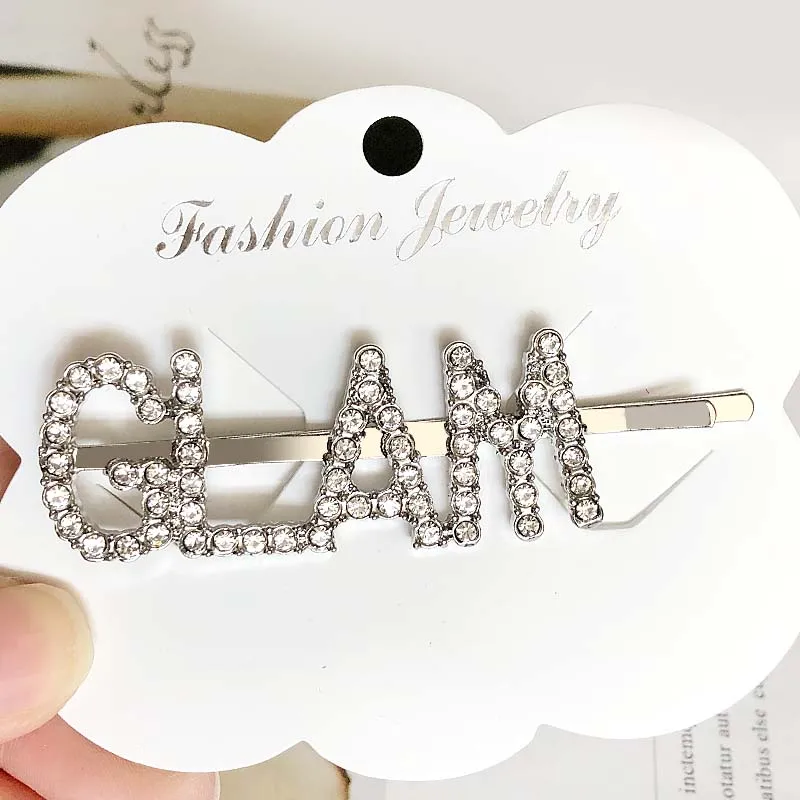 GLAM Silver 1 шт., заколки для волос с кристаллами и буквами, стразы, заколки для волос, заколки для волос, инструменты для укладки волос, аксессуары, ювелирный подарок - Цвет: GLAM Silver