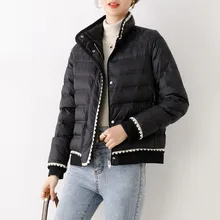 

2022new Autumn Winter Women Stand Collar Lightweight White Duck Down Short Jacket Casual Female Slim Lace Down Jacket Outwear