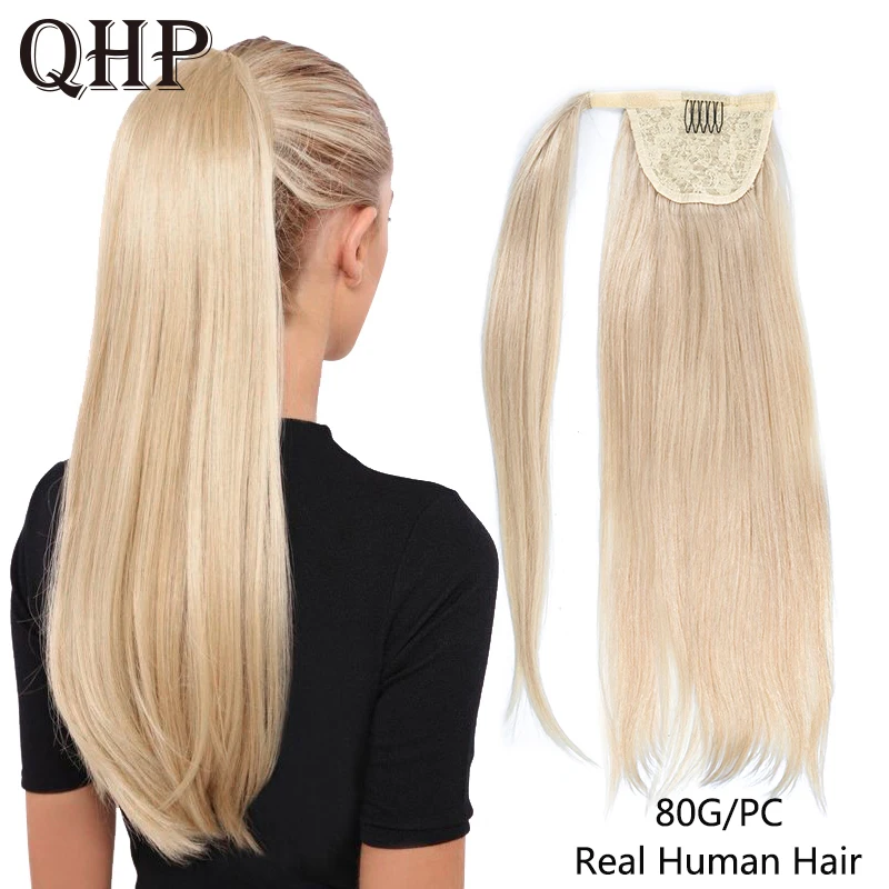 Flash Sale Coleta de cabello humano Remy, coletas rectas europeas, peinados, 100% de 80g, extensiones de cabello Natural KJnab9wLB