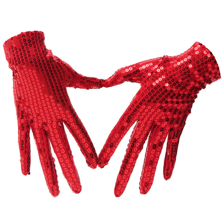 Блестящие перчатки унисекс для взрослых, актерские перчатки Майкла Джексона, блестящие перчатки для выступлений, вечерние блестящие перчатки для танцев - Цвет: Red