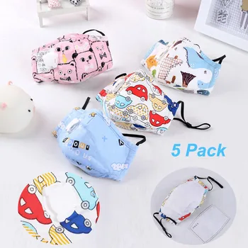 

5pcs PM2.5 Children Mouth maschera Respiratory Valve Cartoon Panda Mask Warm Face Mask Fits 3-15 Years Old Kids + 1pcs Filter