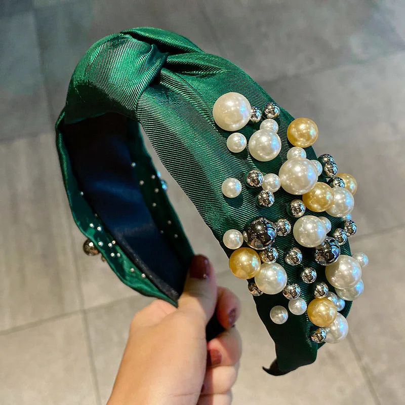 

2021 Fashion Pearl Hairbands Hair Accessories Women Solid Color Fabric Knotted Headbands Hairband Boutique Girl Hair Headwear