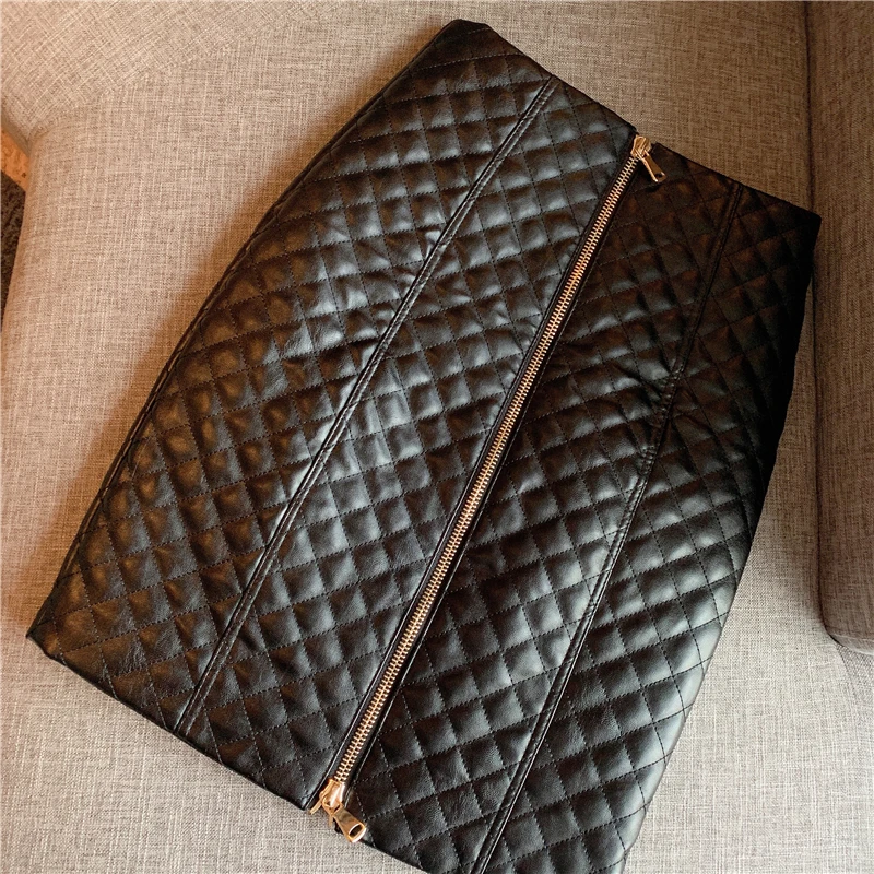 Кожаная женская юбка с высокой талией, двубортная юбка на молнии, Женская осенне-зимняя цельная Стильная юбка из искусственной кожи, Jupe Femme
