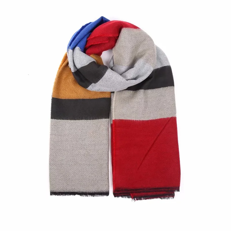 Осенний и зимний кашемировый шарф, цветной широкий полосатый европейский и американский стиль, удобная теплая шаль, плотная шаль для девочек