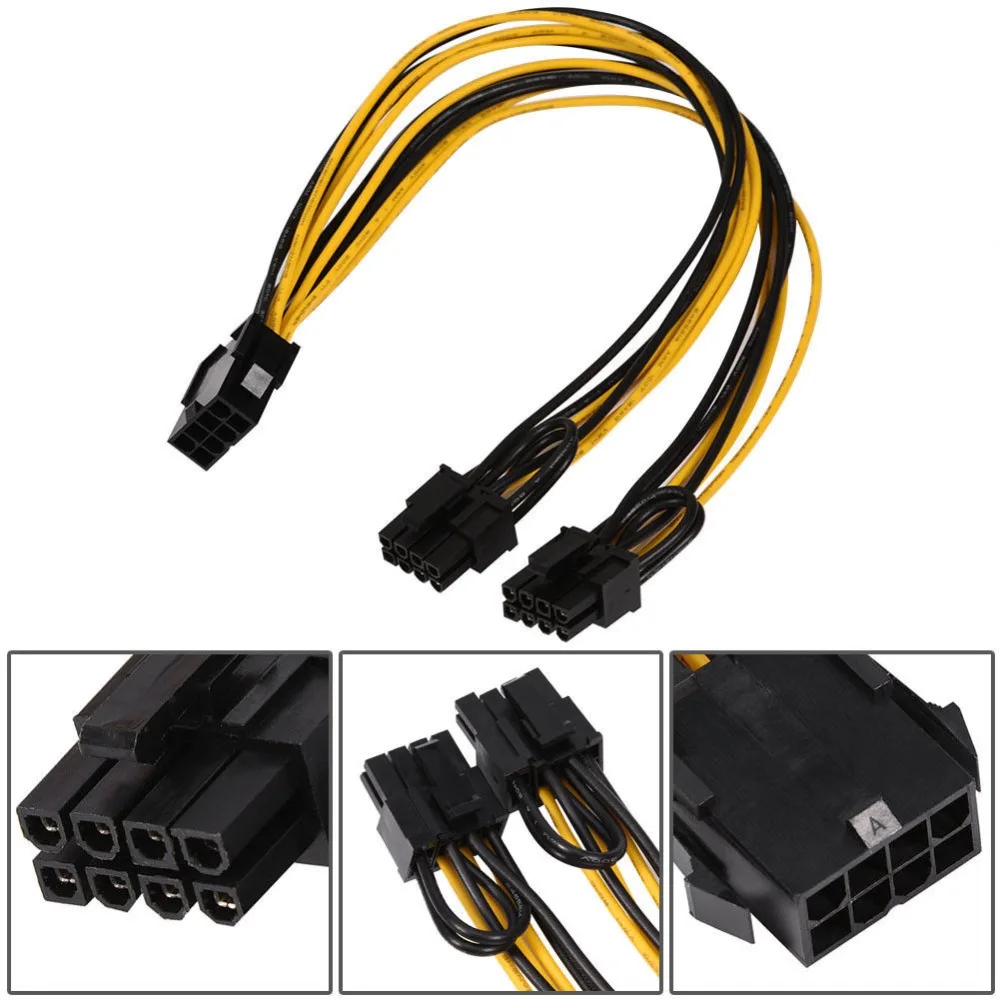 20cm Dual 6 Pin Female to Single 8 Pin Male PCIe Graphics Cards Power Cable for Dual Video Cards System