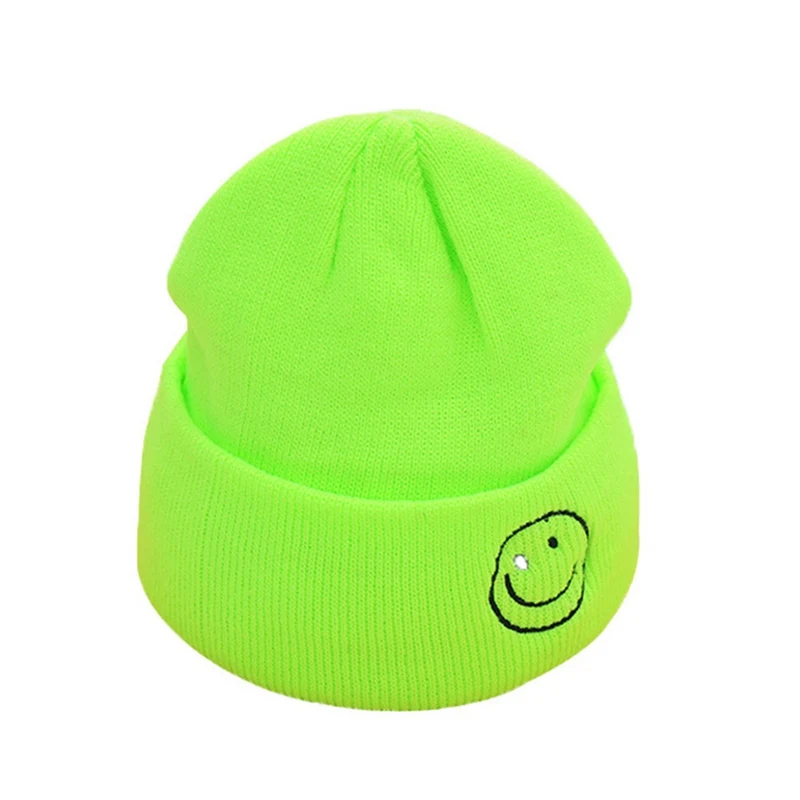 Детская теплая водолазка для мальчиков и девочек, детские повседневные вязаные шерстяные шапки с вышитыми смайликами, 47-51 см