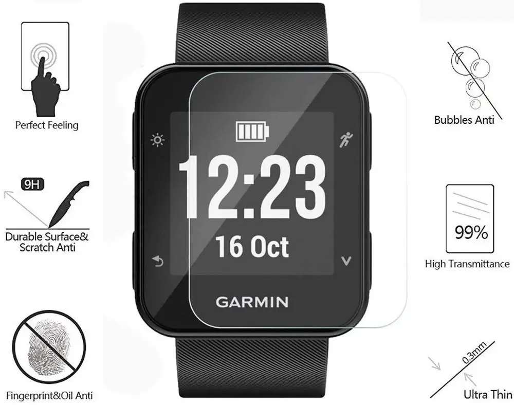 2 pcs Tempered film Закаленное стекло пленка для Garmin Forerunner 35 силиконовый чехол защитный чехол умных часов пленка крышка для Garmin Forerunner 35 оболочка - Цвет: 2 pcs Tempered film