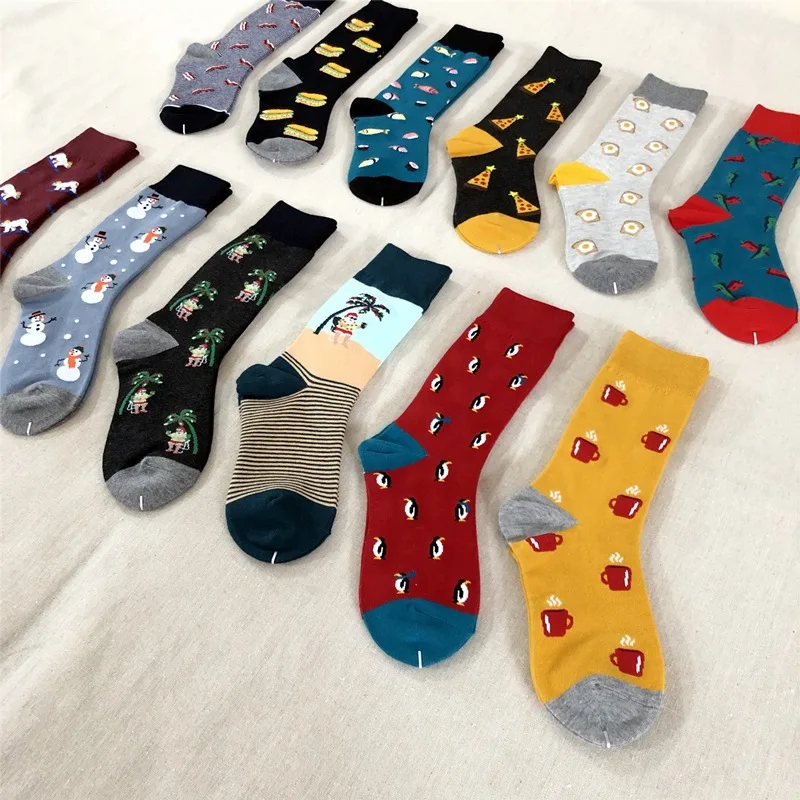 Теплые хлопковые носки с рисунками из мультфильмов; женские носки с изображением гамбургера, пиццы; милые забавные милые модные повседневные носки в Корейском стиле; calcetines happy