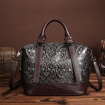 

Hot Sale Genuine Leather Women Tote Handbag Famous Brand Crossbody Messenger Bags Vintage Casual Female Embossed Shoulder Bag