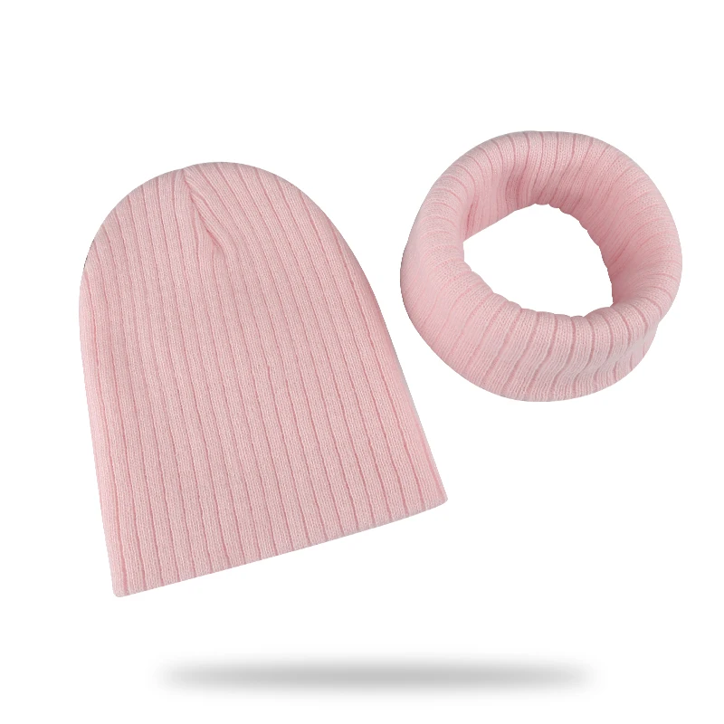 Winter Kids Boy Girl Solid Color Knitted Cap And Scarf Set Crochet Baby Beanie Hat Children's Accessories Bonnet