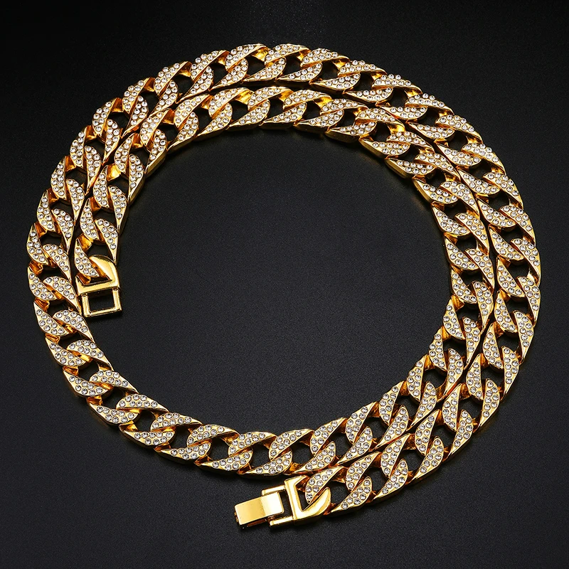 Полный Iced Out 1 компл. 13 мм золото серебро проложили Стразы кубинская цепочка CZ Bling Рэппер ожерелья для мужчин хип хоп ювелирные изделия