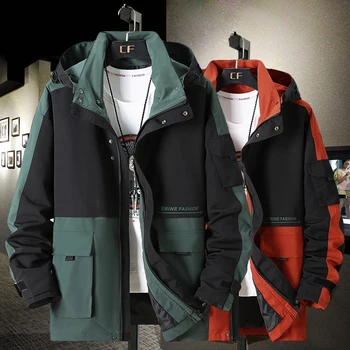 

Hooded Windbreaker Jacket Men Plus Size Oversized Jacket Loose Retro Casual Pocket Spring Autumn Coat Male Colorblock 9XL 10XL