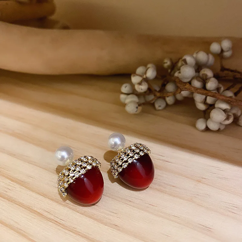 GSOLD New Sweet Rhinestone Pearl Red Cherry Round Ball Stud Earring Exquisite Cute Small Women Girl Party Jewelry | Украшения и