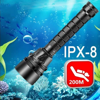 

IPX 8 Powerful Diving Flashlight Highest IP68 Waterproof Professional Diving Light Anti Skid Rope 5 Super Bright Lamp Beads