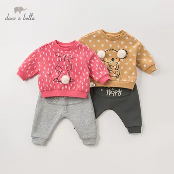 

DBZ11576 dave bella autumn baby girls boys fashion cartoon dots clothing sets kids cute long sleeve sets children 2 pcs suit