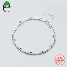 ElfoPlataSi,, 925, однотонный, Настоящее серебро, модный, элегантный, двухслойный браслет с бусинами, 15,5 см, для подарка, для девушек, леди, XY707