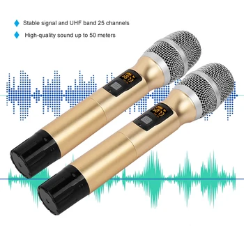 

2Pcs 25 Channels Professional Bluetooth Wireless Microphone Golden Metal Handheld Wireless Microphone with Mini Receiver