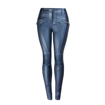 

Autumn Winter Women Plush Warm Faux Leather Pants Bottom Zipper Push Up Hip Pencil Lift Skinny Slim Fit Sexy Pu Trousers Blue