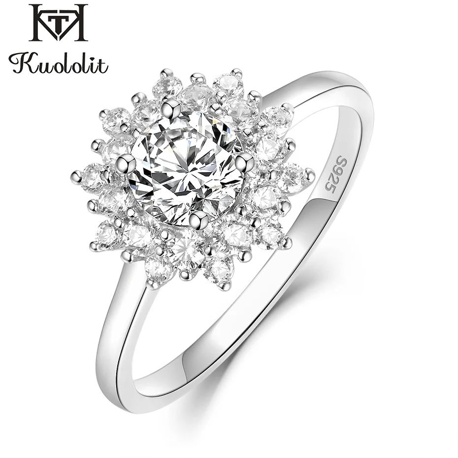 Kuoolit кольца с муасанитом для женщин серебро 925 пробы твердое кольцо 0.8ct Moissanite