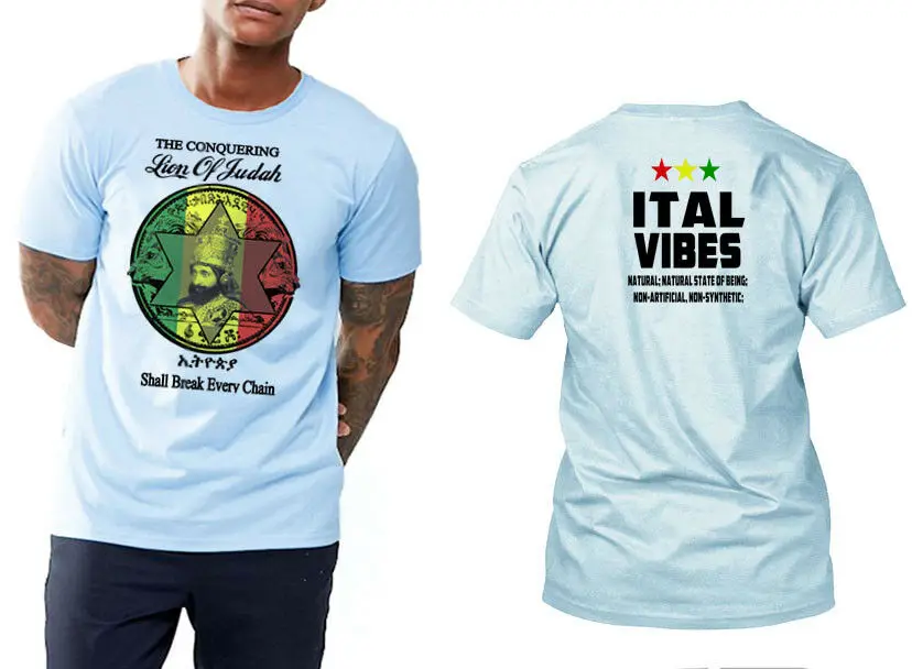 Футболка с регги Jah Rastafari Haile Selassie Vybz Kartel Lion Of Judah синяя футболка | Мужская одежда