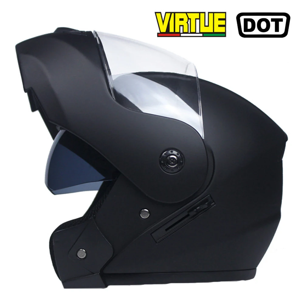 Мотоциклетный шлем гоночная модульная двойная линза для мотокросса шлем Полнолицевые Шлемы флип-ап Casco Moto Capacete шлем черный - Цвет: Matte BK-Clear Visor