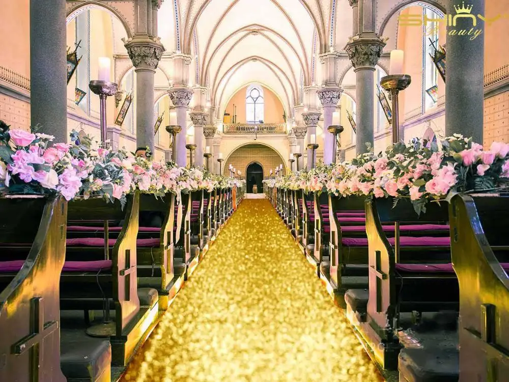 2FTX15FT-Sequin проходу бегун серебряные свадебные коврики прохода ковровые дорожки для свадьбы/Рождество/День благодарения Decor-M1024 - Цвет: Shiny Gold