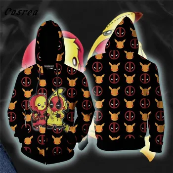 

High quality Deadpool Costume Clothes Deadpool Sweatshirt Hoodie Pikachu Cosplay Costumes Mens Zipper Hoodies Mens Pullover Coat