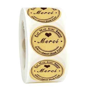 

500pcs Kraft Merci stickers French Thank You label Stickers Handmade Package Envelope paper Seal Scrapbooking Stationery Sticker