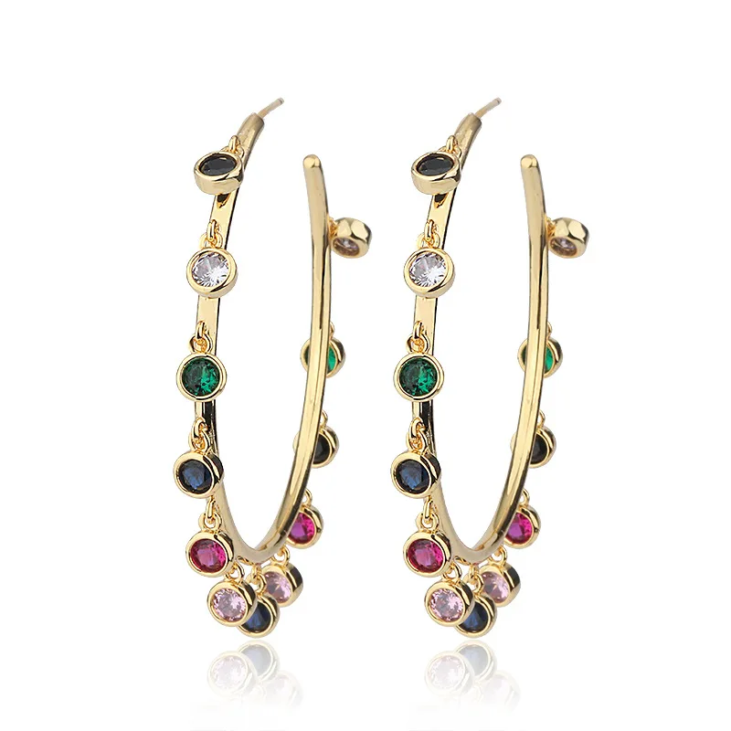 gold color mixed cz OMYFUN Бразилия Эффектные серьги Роскошные CZ очаровательные серьги-кольца женские модные ювелирные изделия серебро золото черный Полу Joias Brincos E007 - Окраска металла: gold color mixed cz
