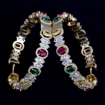

TIRIM New Arrival Silver color Micro Pave Round-Shape with Colorful Zirconia Circular Hoop Earrings For Women Girls