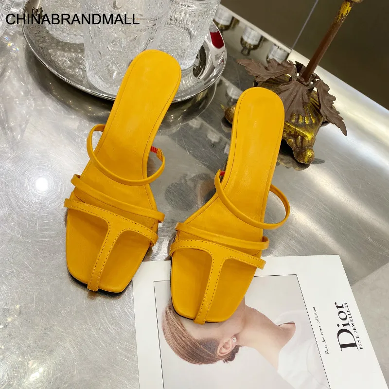 

Vintage Square Toe Slipper Sandals Women Narrow Band Separated Toe Women's Sandals Kitten Heel Designer Shoes Women 844