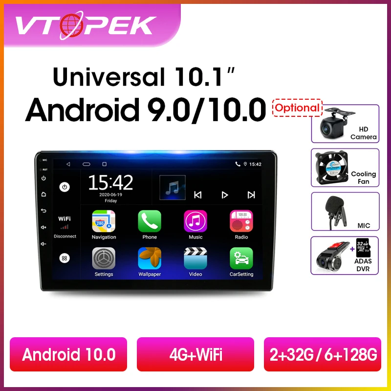 Vtopek 10.1" DSP Android 10 Universal Car Radio Multimedia Video Player Navigation GPS for Nissan Kia Honda VW 2 din Stereo |