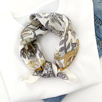 

2020 100% Real Silk Scarf Hair Wraps Women Hijab Neck Scarves Foulard Shawls Small Headband Floral Print Hand Kerchief Bandana