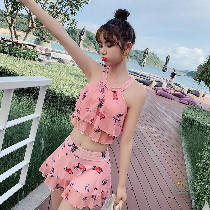 

Bathing Suit Women's Sexy Two-Piece Set Hot Springs South Korea Graceful Split Skirt-Slimming Small Bust GIRL'S Students Tour Ba