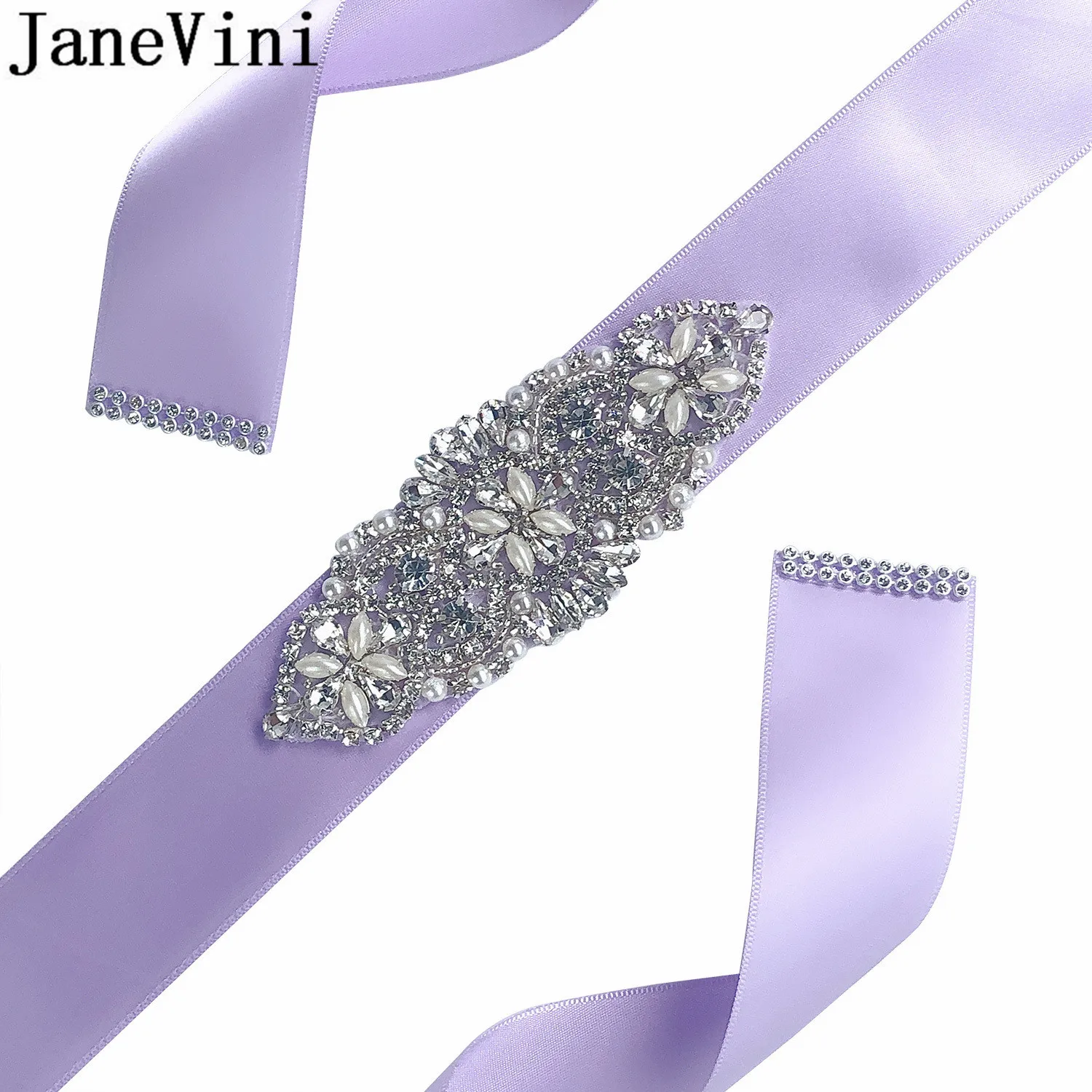 

JaneVini Sparkly Pearls Bridal Belt Rhinestone Crystal Diamond Bridesmaid Belts for Wedding Dresses White Sash Women Accessories