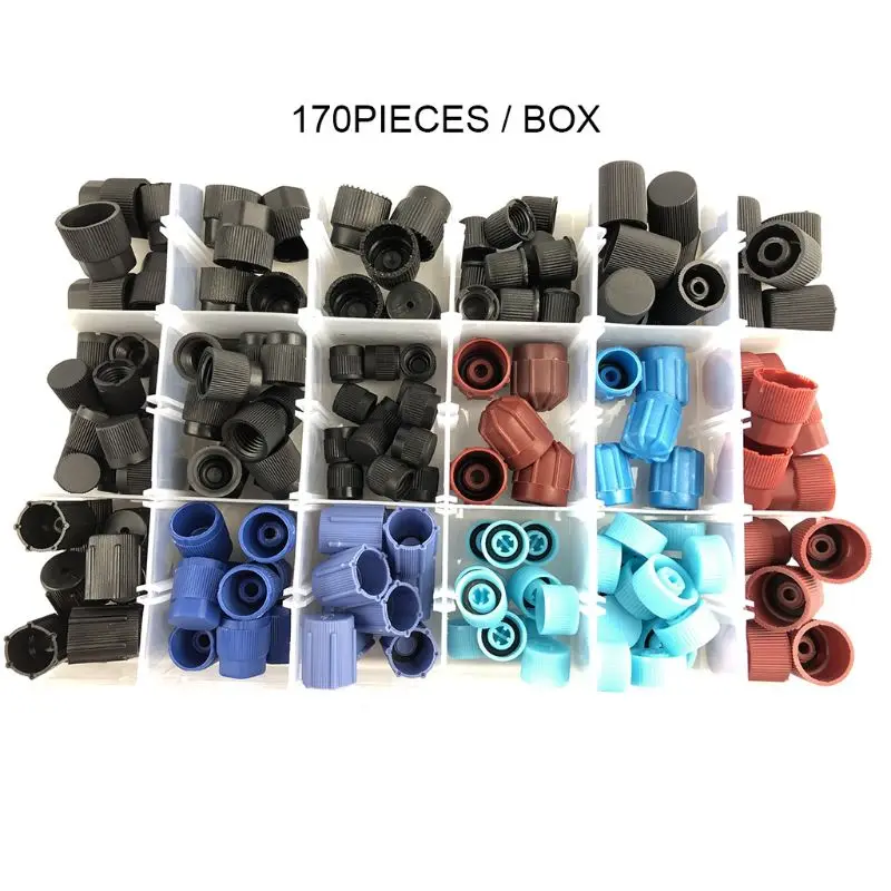 170pcs Universal A/C R134a R12 High Low Side Valve Core Service Port Dust Cap Replacement Set LX9C