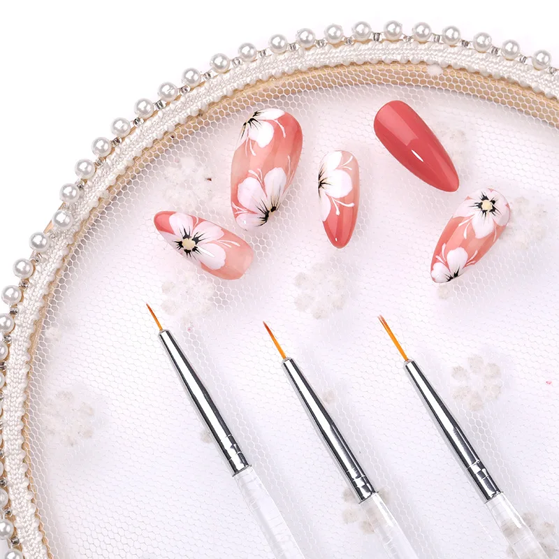 

3pcs/set Nail Art Brush Crystal Acrylic Thin Liner Drawing Pen Painting Stripes Flower 2 Side Nail Art Manicure Tools Material