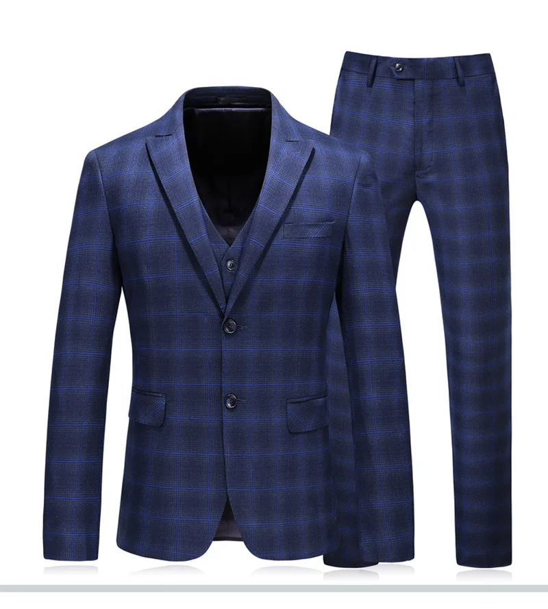 

Men Plaid Suit Slim Fit Business Casual Dress Suit 3 Pieces Set Groom Wedding Suit High Quality Men's Suits with Pants