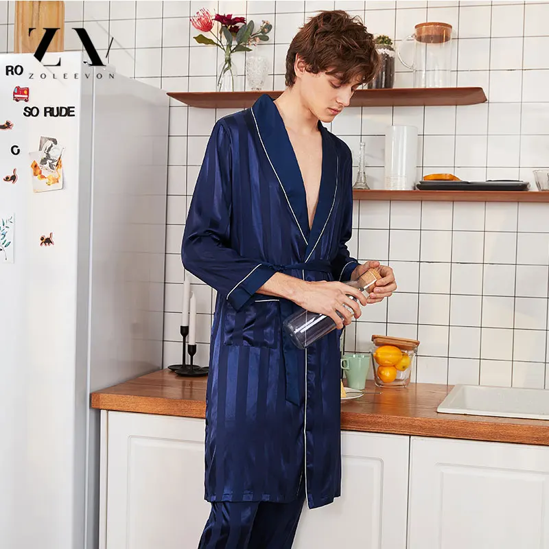 ZOLEEVON, осенние мужские пижамы, шелковые халаты, комплект из 2 предметов, пижама с длинными рукавами, брюки