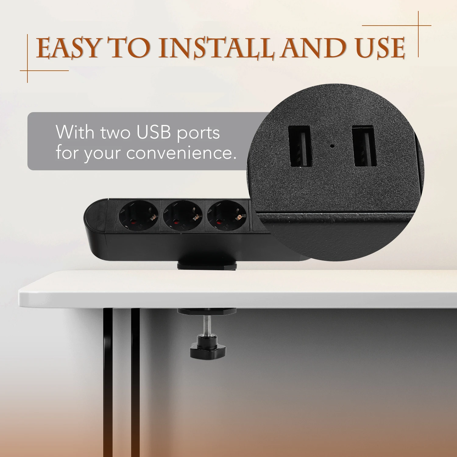 

New Multifunctional USB Desktop Socket Table Clip Clamp Free Hole Tabletop Office Workstation Sockets