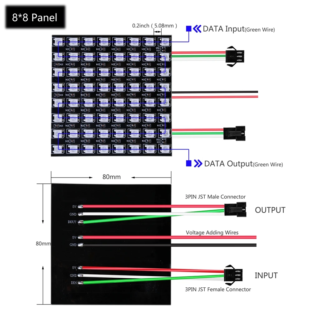 WS2812B LED Digital Flexible Individually Addressable Panel Light WS2812IC 8x8 16x16 Module Matrix Screen DC5V