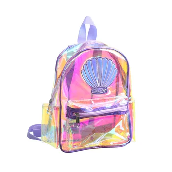 

Transparent Girl's Student Backpack New Fashion Shell Mermaid Hologram Waterproof PVC Clear Daily Backpack Teenage School Bags
