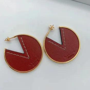 

Big Personality Red Leather Geometric Big Exaggerate Loop Hoops Drops Fashionable Earrings Cute for Women