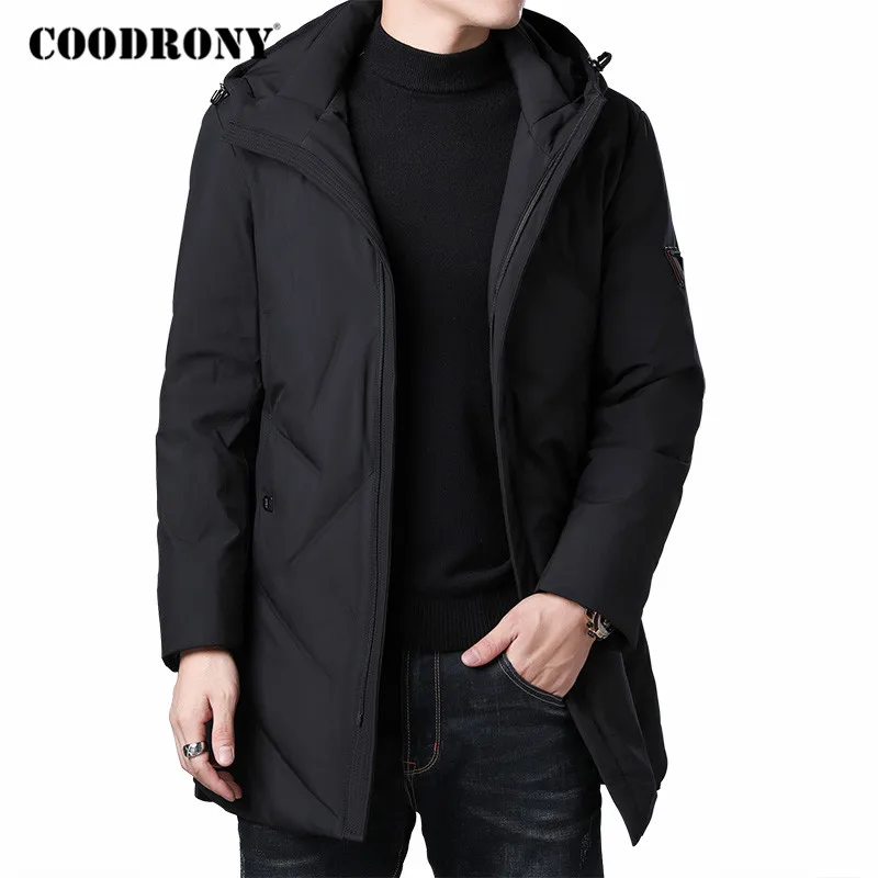 

COODRONY Brand Men's Winter Jacket Fashion Casual Long Parka Hooded Coat Men Pure Color Thick Warm Grey Duck Down Jackets C8037
