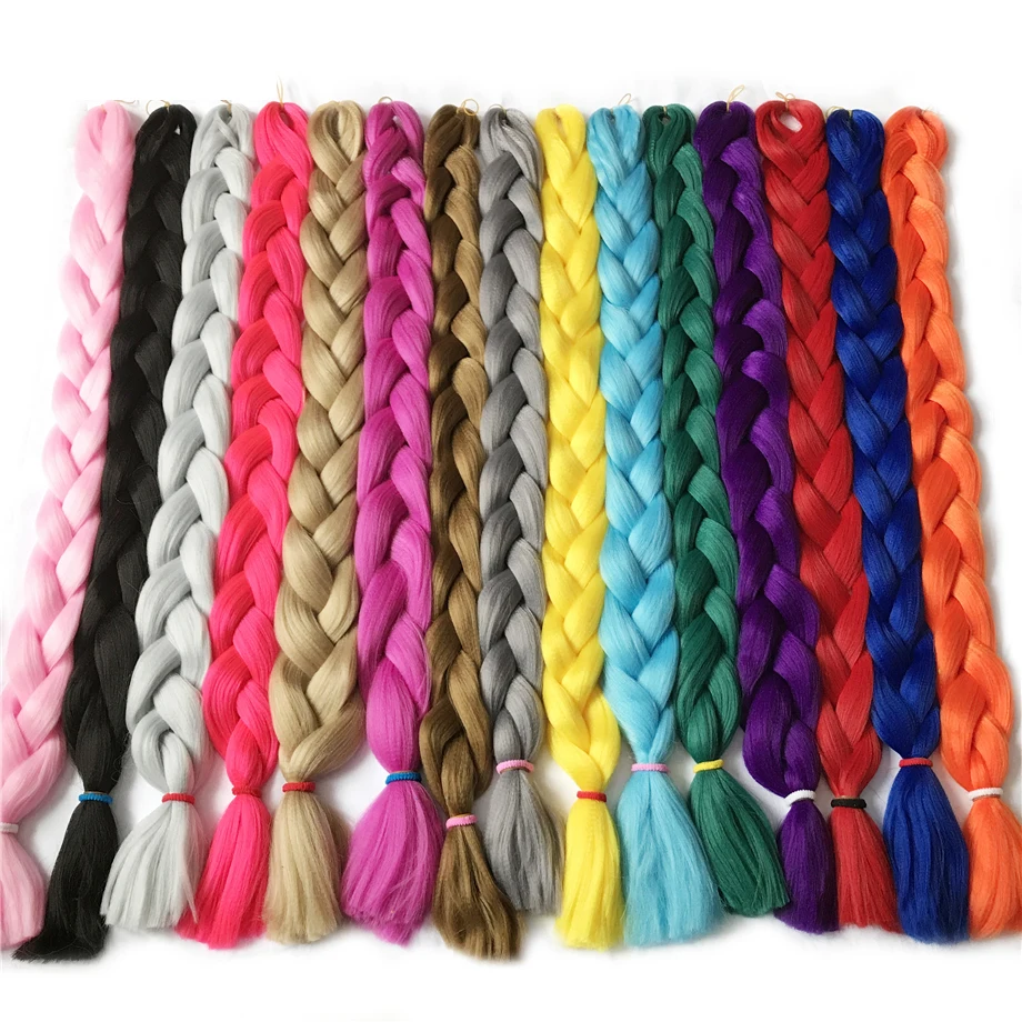 Плетеные волосы, одна штука, 100 см., синтетические, тепловые волокна, косы, 100 см., чистый цвет, вязанные крючком, огромные косы, волосы для наращивания, розовый, коричневый